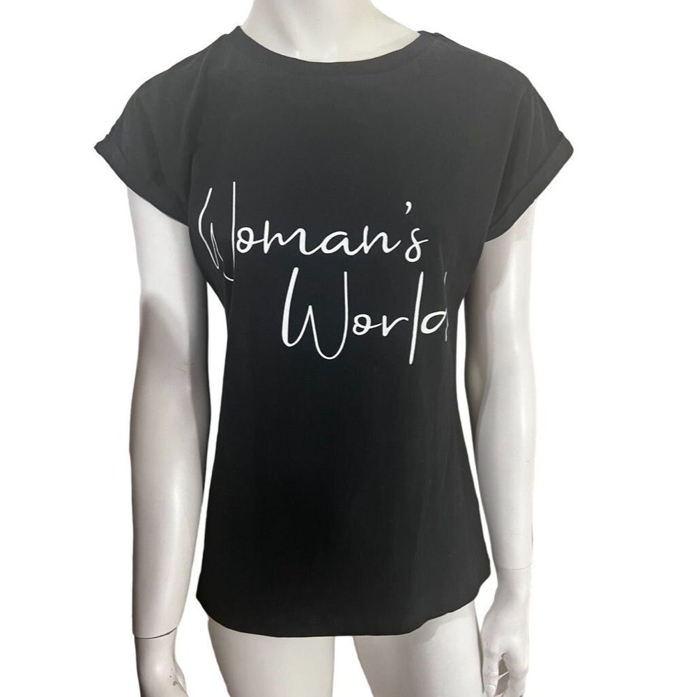 Black Women's T-Shirt "Woman's World" Size Small  NWT